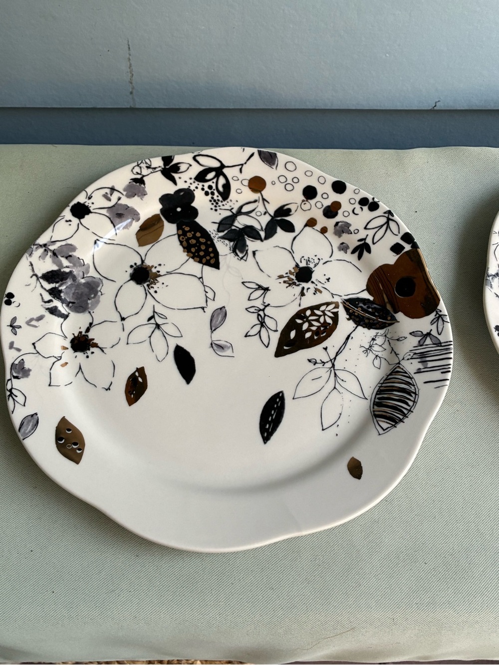 Title: NWOT Anthropologie Lauren Wan Floral Foiled Dinner Plates - Set of 2 - Picture 2 of 5